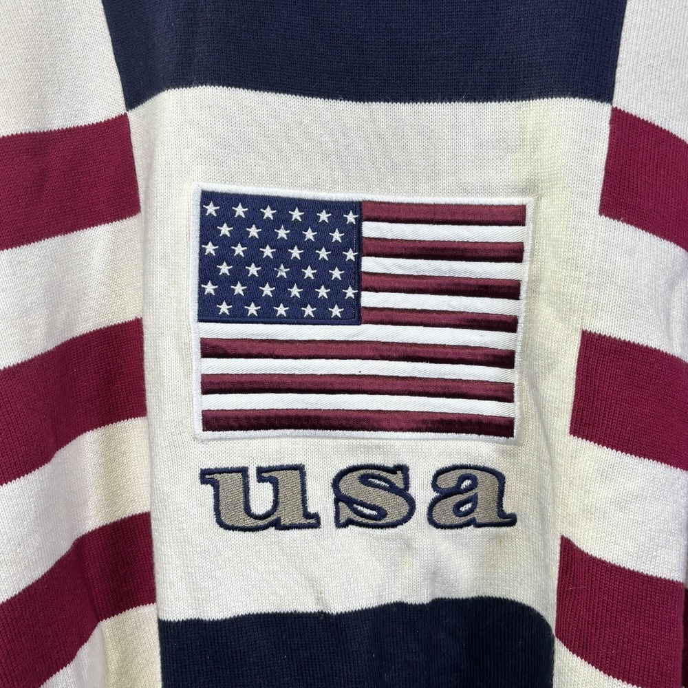 Vintage Cotton Traders Sweater Mens XL USA Flag Crewneck Knit 90s Hong‎ Kong - Picture 2 of 7